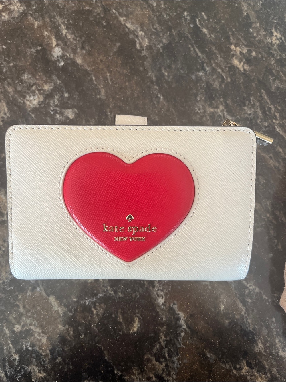 kate spade White Wallet with Red Heart Applique